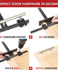 Cabinet Hardware Jig With Patent Pending True Calibration And Laser Engraved Rulers for accurate knob and pull placement steps.