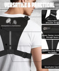 Back view of slim black Outdoor Chest Bag For Men With Built In Phone Holder, Lightweight EDC Chest Pack For Workouts, Running, Cycling, And Hiking