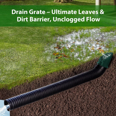 4 Inch Slope Drainage Grate Cover With Rain Diverter And Yard Drain Emitter For Sump Pump Discharge And Downspout Extensions, Tool Free 3 Minute Install, Universal Fit For 4 In SCH 40 SDR 35 And Corrugated Pipe, Green installed in lawn
