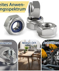 Badass M8 Nylock Nuts 90 Pack Stainless Steel Locking Nuts With Nylon Insert Rust Resistant Heavy Duty Metric Hardware close-up view.