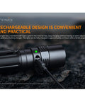 USB-C charging port on PD40R V2.0 3000 Lumen USB Rechargeable LED Flashlight with Mechanical Rotary Switch.
