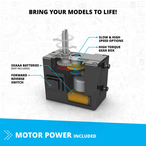 Motorized component of Inventor STEM Toys Motorized Double Blade Helicopter Building Kit with gears and battery slot.