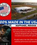 100% Made in the USA banner highlighting GEN-Y Hitch products and factory in Nappanee, Indiana, emphasizing American manufacturing