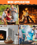 Collage of campfire gear use: roasting marshmallows, grilling, and fireplace tools included in All In One Campfire Gear Set