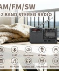 Dope Portable Shortwave Radio With DSP And 12 Bands AM FM SW on table with 22 inch antenna extended