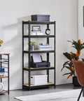 Five Tier Metal Storage Shelving Unit In Black Heavy Duty Garage Rack 60 Inch Tall 386 Lb Per Tier 1930 Lb Total Capacity Powder Coated Iron Frame And MDF Shelves in office