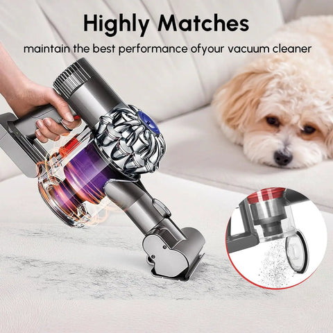 Replacement Dust Bin Parts For Vacuum Cleaners Beef Up Suction Compatible With V7 V8 SV10 SV11, shown with a dog on a couch