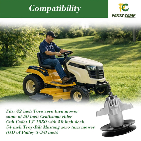 Heavy Duty 3 Pack Spindle Assembly With Pulley For 50 And 54 Inch Deck Riding Mowers And Zero Turn Tractors, compatibility image