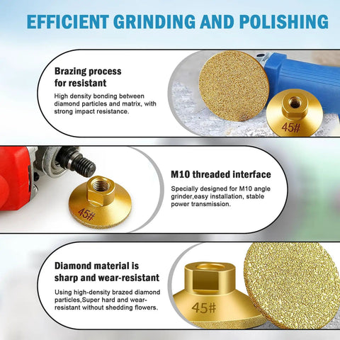 3 Pack 2 Inch Diamond Grinding Cup Wheel Set For Angle Grinders Brazed Flat Grinding Heads High Performance Diamond Pads