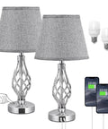Two Pack Touch Table Lamps For Bedside With USB C Charging Ports, 3 Way Dimmable Table Lamps, Space Saving Spiral Cage Base