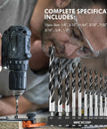 Front view of Brad Point Wood Drill Bit Set, 12 pcs, hex shank, 1/8 to 1/2 in, double-flute design for woodworking