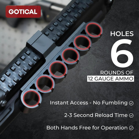 Six-Shell 12 Gauge Picatinny Side Saddle Shell Holder With Fast Access Reloads For Hunting, Home Defense, And Competition