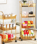 Sleek Clear Acrylic 2 Tier Rolling Utility Cart With Sturdy Handle And Smooth Lockable Wheels for organized storage in kitchen.