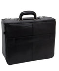 Patented Detachable Wheeled 17 Inch Leather Catalog Briefcase Workhorse With Top Grain Cowhide Built In Laptop Sleeve Black