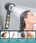 High Pressure Handheld Shower Head With Pause Switch 4 Spray Modes Rain Massage Mist Power Wash Filtration Showerhead shown in use