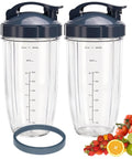 Upgraded Two Pack 32oz Replacement Blender Cups With Flip Top To Go Lid For NutriBullet 600W And 900W Blenders Perfect For Quick Smoothies On The Go Everyday shown with fruits