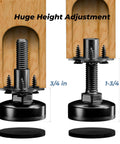 Four Pack Three Eighths Inch Thread Furniture Leveling Feet With T Nuts Beefy Heavy Duty Adjustable Levelers For Chairs And Cabinets On Uneven Floors Up To 330 Lbs Per Foot showing height adjustment.