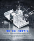Heavy Duty Galvanized Saddle Clips For Steel Grating, carbon steel clamp splashed by water, showcasing durability in tough conditions.