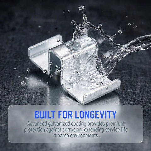 Heavy Duty Galvanized Saddle Clips For Steel Grating, carbon steel clamp splashed by water, showcasing durability in tough conditions.
