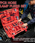 Mechanic using 17-Piece Hose Clamp Pliers Set Go-To Long Reach Pliers for Auto Repair and Automotive Fuel Oil Coolant Radiator Hoses