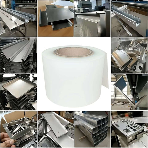 Urethane Die Protection Film For Press Brake Bending 4 Inch Wide 0.012 Inch Thick 100 Foot Roll with metal panels background