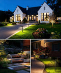 All In One Outdoor Landscape Lighting Kit With 60W Low Voltage Transformer 100 Ft Wire 6 Anti Glare LED Pathway Lights 2 Spotlights And Quick Connectors For Walkway Garden And Yard, illuminated house and pathway at night
