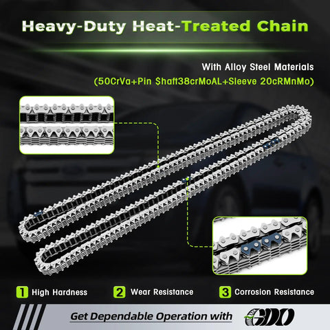 Close-up of 3.5 EcoBoost Timing Chain Kit with heavy-duty heat-treated chain for 2011 to 2017 EcoBoost engines