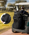 Golf cart with 15 Way Golf Cart Bag With Divider Top, Easy Access Handles, Rain Cover, and Full Club Organization on back