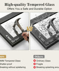 Comparison of high-quality tempered glass vs ordinary glass for Top Tier Farmhouse Bathroom Mirror With Classic Barn Door Silhouette And Heavy Duty Black Metal Frame.