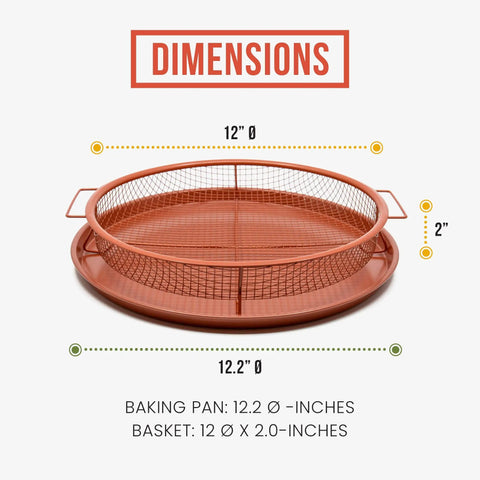 Crisper Basket And Tray Set For Oven And Air Fryer 2 Piece Copper Finish Large Mesh Design For 360 Degree Airflow And Even Crisping