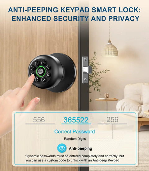 Smart Fingerprint Door Lock With Keypad And App Control 4 In 1 Biometric Door Knob With Passwords And Bluetooth Access