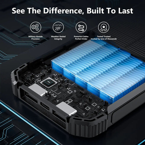 Internal view of 20000mAh Solar Power Bank With Wireless Charging Built In Cables And 15W USB C Fast Charging Charge Up To Six Devices