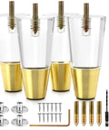 Gold Cap Clear Acrylic Furniture Legs Set Of 4 With Mid Century Style For Sofa Couch Chair Table Dresser Cabinet Easy Install Hardware Included Four Inch Elevate Your Home Decor shown with included installation hardware