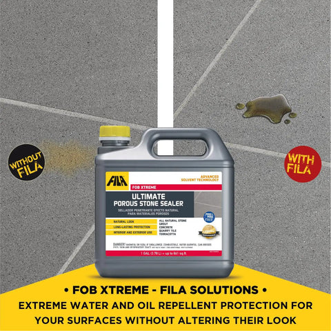 Real Deal Solvent Based Stone And Concrete Sealer For Granite Marble Limestone Indoors Outdoors One Gallon on grey concrete with oil spill.