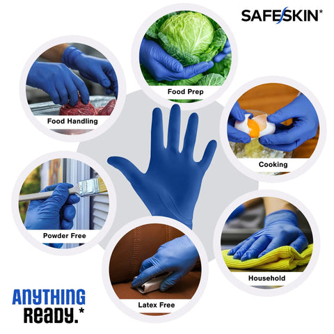 Safeskin ultralight disposable blue nitrile gloves, XL, 2.0 mil, powder-free and latex-free for food prep and cooking