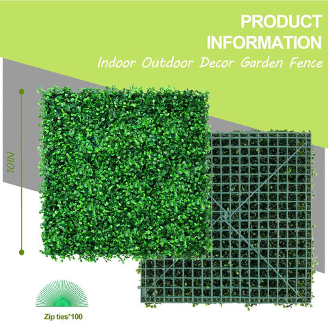 Thick 2 Inch Boxwood Hedge Panels 12 Pack 10x10 Inch Artificial Grass Wall Backdrop For Indoor Outdoor Privacy Greenery Screen