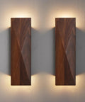 Feasey Set of 2 Walnut Wood Wall Sconce, Vintage Wall Mounted Light Fixture with unique geometric design and soft glow.