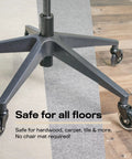 Original Office Chair Wheels Set Of Five For Smooth Quiet Casters Safe On Hardwood Floors And Carpet Universal Fit With Easy Installation And Lifetime Warranty That Outfits Your Desk Chair For Seamless Mobility shown installed on a chair base over wood and carpet floors.