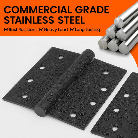304 Stainless Steel Matte Black Exterior Door Hinges With Ball Bearing, wet with droplets, 4 inch square corner, heavy duty