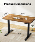 Marsail 48 X 30 Electric Standing Desk With One Piece Thickened Desktop dimensions displayed, adjustable height 28.3" to 46.5".