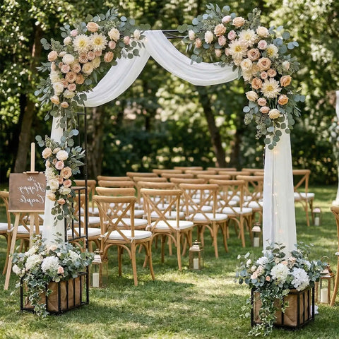 Garden Arch With Planter Boxes, Heavy Duty Iron Arbor Trellis For Climbing Plants at outdoor wedding setup with chairs