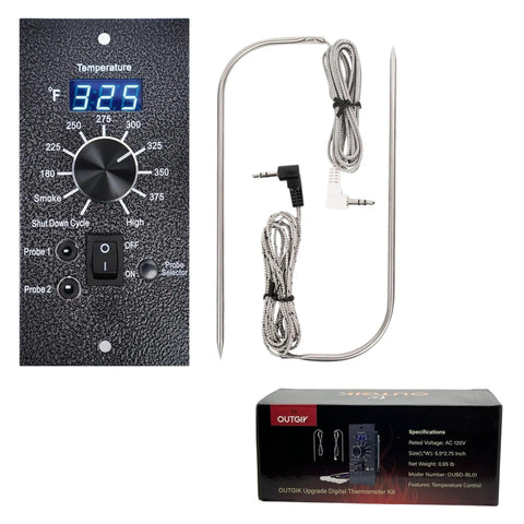 Digital Thermostat Kit Replacement Controller For Pellet Grills With Dual Meat Probes shown with packaging