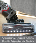 Commercial Grade Upright Vacuum Featuring Adaptive Surface Sensing Automation Alongside Long Lasting Motors While Doubling As A Legit Heavy Workhorse That Busts Through Grime On Carpet And Hard Surfaces Anyday, angled view showing durable polycarbonate design.
