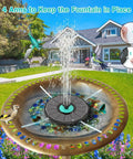 Cyan Flower Solar Fountain Upgrade 3.5W With 7 Nozzles And 4 Fixed Pipes in garden bird bath with hummingbirds.