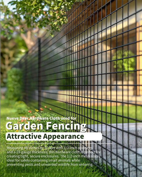 Heavy Duty Black Hardware Cloth 1/2 Inch X 36 Inches By 100 Feet 19 Gauge Galvanized Steel Wire Mesh used for garden fencing.