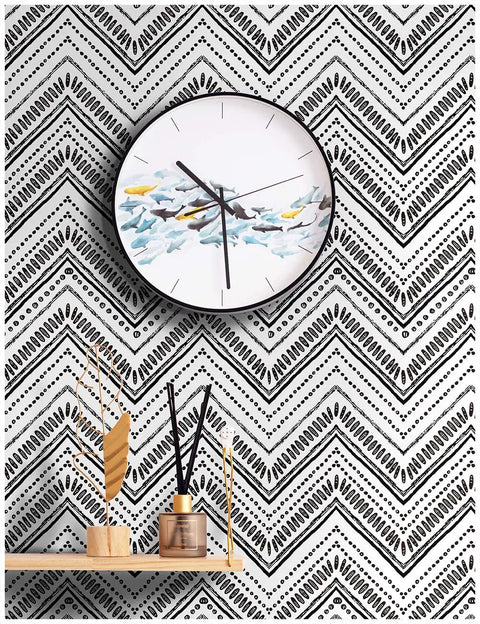Peel And Stick Black And White Boho Geometric Textured Self Adhesive Wallpaper For Bathroom Decor Dope Look Easy To Install