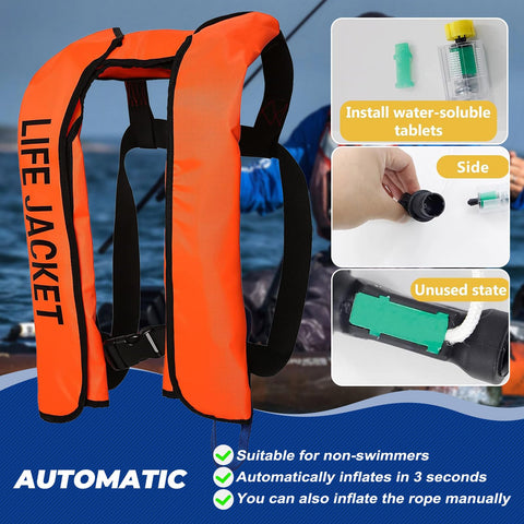 Life jacket with rearming kit features for 24G CO2 Cartridge Cylinder For Life Vests And PFD Rearming Kit Auto Or Manual Inflating Life Jacket Accessory Go To For Fishing Surfing And Ocean Adventures Durable 2 Pack