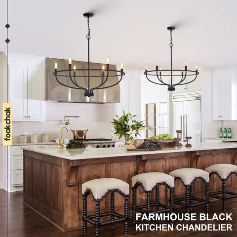 Dope Black 6 Light Farmhouse Chandelier For Dining Room Kitchen Island Living Room Entryway Foyer Industrial Metal Candle Hanging Lighting With E12 Sockets over kitchen island