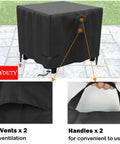 Square 30 Inch Propane Fire Pit Cover Tough As Nails Waterproof 600D Fits 28 To 30 Inch Gas Fire Pit Table All Weather Patio Protection 30 By 30 By 25 Inches shown with features like air vents and handles.
