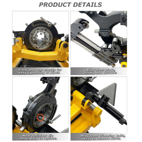 Detailed view of Heavy Duty One Horsepower Electric Pipe Threader Cutting Machine For Half To Four Inch Steel Tubing.